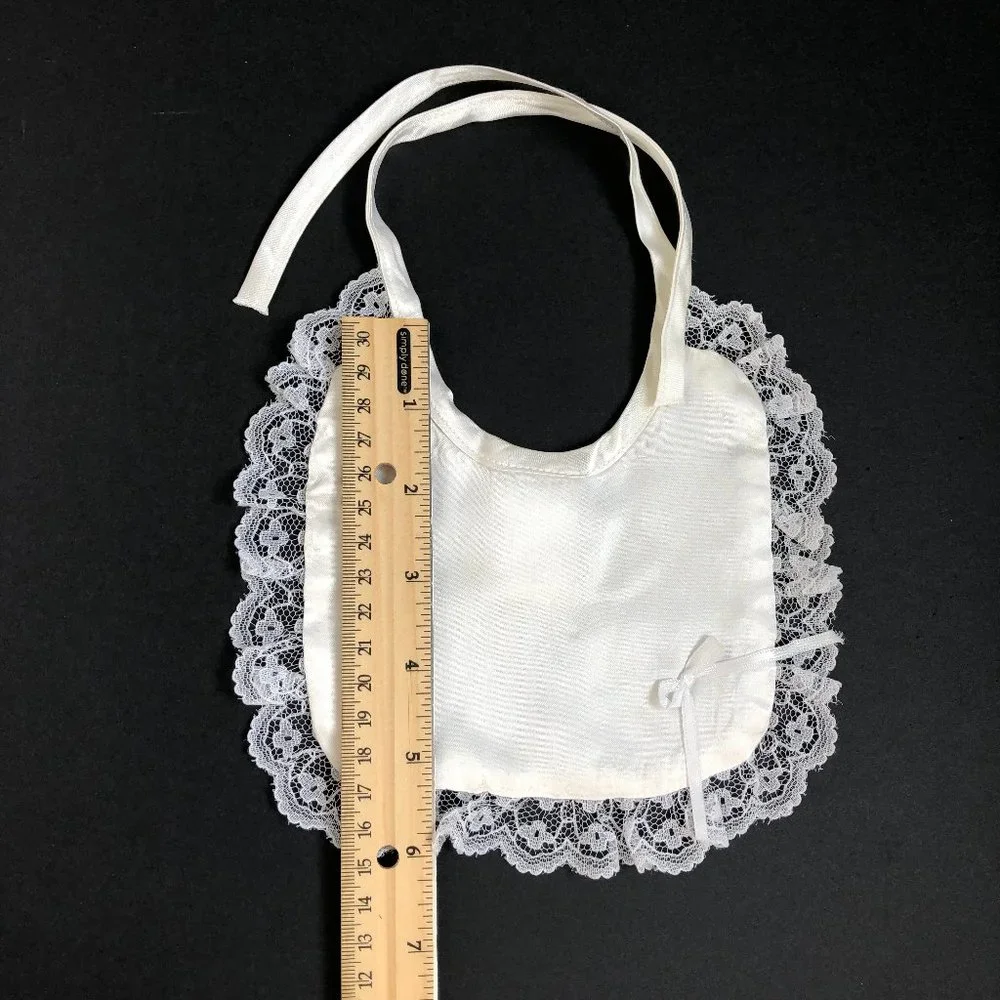 NEW - Vintage The Christening Collection White Satin Lace Trim Bib Old Money